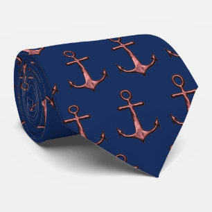 Navy Blue en Roos Gold Anchor Nautical Stropdas