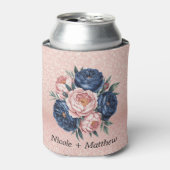 Navy Blue en Roos Gold Bloemen Blikjeskoeler (Blikje Voorkant)