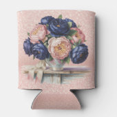 Navy Blue en Roos Gold Bloemen Blikjeskoeler (Achterkant)