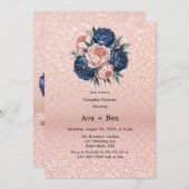 Navy Blue en Roos Gold Bloemen Trouwdouche Kaart (Voorkant / Achterkant)