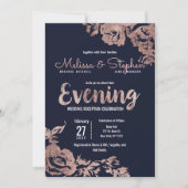 Navy Blue en Roos Gold Bloemenavond Kaart (Voorkant)