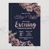 Navy Blue en Roos Gold Bloemenavond Kaart (Voorkant / Achterkant)