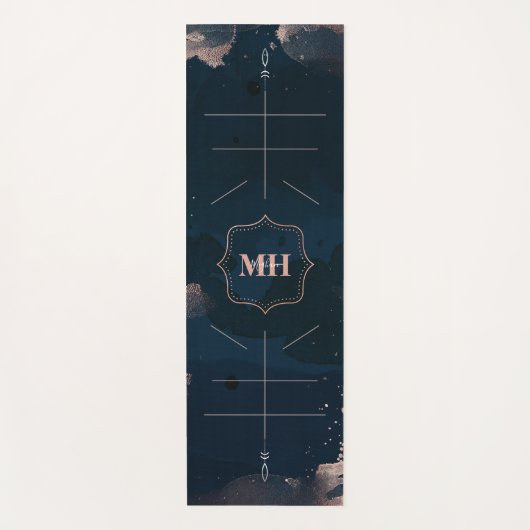 Navy Blue en Roos Gold, Body Alignment Lines Custo Yogamat (Voorkant)