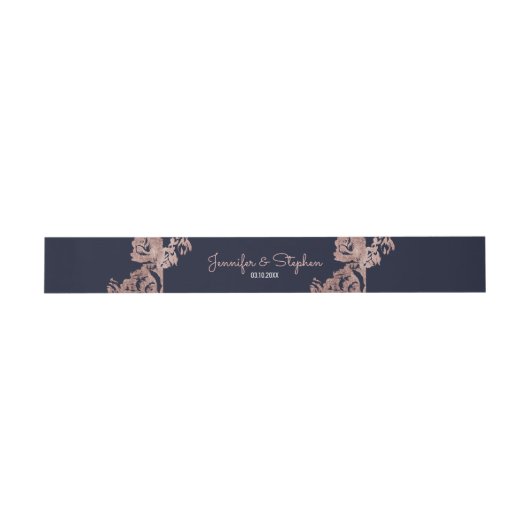 Navy Blue en Roos Gold Floral Belly Band Uitnodigingen Wikkel (Vlak)