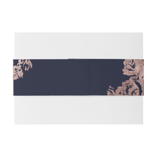 Navy Blue en Roos Gold Floral Belly Band Uitnodigingen Wikkel (Achterkant Voorbeeld)