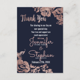 Navy Blue en Roos Gold Floral Dank u Bedankkaart