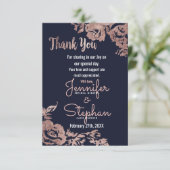 Navy Blue en Roos Gold Floral Dank u Bedankkaart (Staand voorkant)