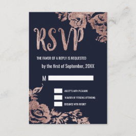 Navy Blue en Roos Gold Floral RSVP-kaarten RSVP Kaartje