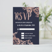 Navy Blue en Roos Gold Floral RSVP-kaarten RSVP Kaartje (Staand voorkant)