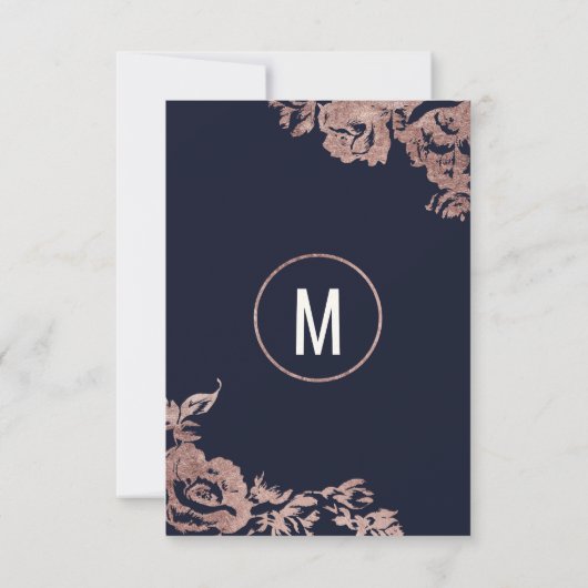 Navy Blue en Roos Gold Floral RSVP-kaarten RSVP Kaartje (Achterkant)