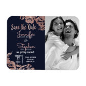 Navy Blue en Roos Gold Floral Save the Date Magneet (Horizontaal)