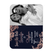 Navy Blue en Roos Gold Floral Save the Date Magneet (Verticaal)