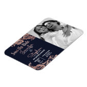 Navy Blue en Roos Gold Floral Save the Date Magneet (Linkerzijde)