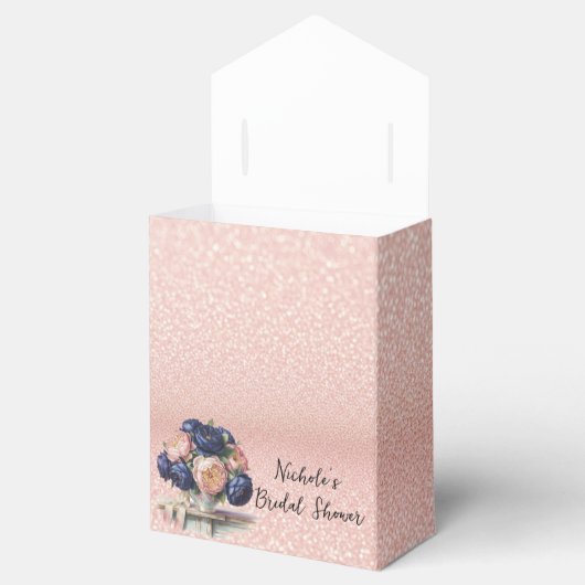 Navy Blue en Roos Gold Floral Vrijgezellenfeest Bedankdoosjes (Geopend)