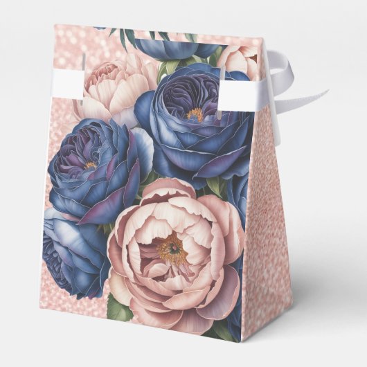 Navy Blue en Roos Gold Floral Vrijgezellenfeest Bedankdoosjes (Achterkant)