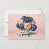 Navy Blue en Roos Gold Floral Wedding Bedankkaart (Achterkant)
