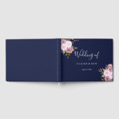 Navy Blue en Roos Gold Floral Wedding Guestbook Gastenboek (Volledig)