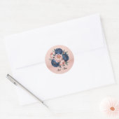 Navy Blue en Roos Gold Floral Wedding Ronde Sticker (Envelop)