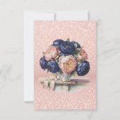 Navy Blue en Roos Gold Floral Wedding Save The Date (Achterkant)