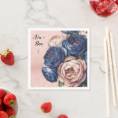 Navy Blue en Roos Gold Floral Wedding Servet (Insitu)