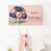 Navy Blue en Roos Gold Floral Wedding Spandoek (Insitu)