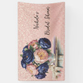 Navy Blue en Roos Gold Floral Wedding Spandoek (Verticaal)