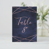 Navy Blue en Roos Gold Geometric Table Numbers Kaart (Staand voorkant)