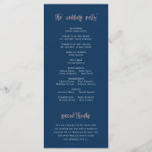 Navy Blue en Roos Gold Glam Chic Wedding Program Programmakaart (Achterkant)