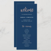 Navy Blue en Roos Gold Glam Chic Wedding Program Programmakaart (Voorkant / Achterkant)