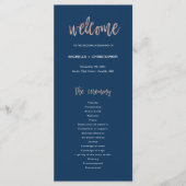 Navy Blue en Roos Gold Glam Chic Wedding Program Programmakaart (Voorkant)