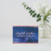 Navy Blue en Roos Gold Glitter Feminine Celestial Visitekaartje (Staand voorkant)