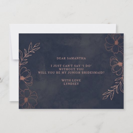 Navy Blue en Roos Gold Junior Bridesmaid-voorstel (Achterkant)