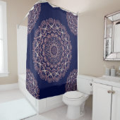 Navy Blue en Roos Gold Mandala Boho Douchegordijn (In situ)
