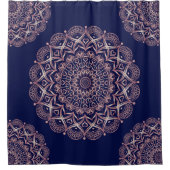 Navy Blue en Roos Gold Mandala Boho Douchegordijn (Voorkant)