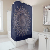 Navy Blue en Roos Gold Mandala Boho Douchegordijn (In situ)