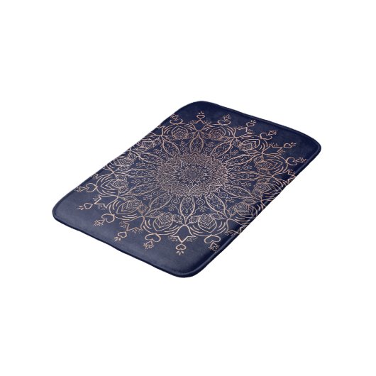 Navy Blue en Roos Gold Mandala Elegant Boho Badmat (Gekanteld)