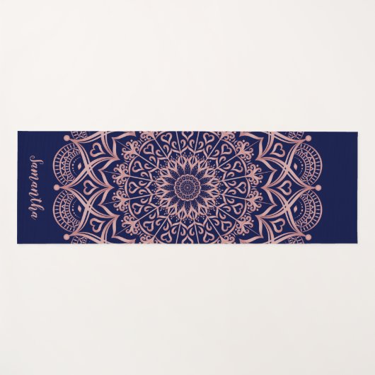 Navy Blue en Roos Gold Mandala gepersonaliseerd Yogamat (Voorkant (horizontaal))