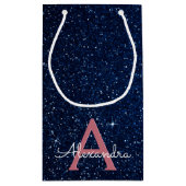 Navy Blue en Roos Gold Sparkle Glitter Monogram Klein Cadeauzakje (Achterkant)