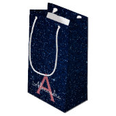 Navy Blue en Roos Gold Sparkle Glitter Monogram Klein Cadeauzakje (Achterkant Gekanteld)