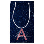 Navy Blue en Roos Gold Sparkle Glitter Monogram Klein Cadeauzakje (Voorkant)