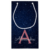 Navy Blue en Roos Gold Sparkle Glitter Monogram Klein Cadeauzakje (Achterkant)