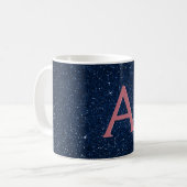 Navy Blue en Roos Gold Sparkle Glitter Monogram Koffiemok (Voorkant links)