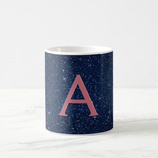 Navy Blue en Roos Gold Sparkle Glitter Monogram Koffiemok (Center)
