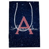 Navy Blue en Roos Gold Sparkle Glitter Monogram Medium Cadeauzakje (Voorkant)