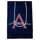 Navy Blue en Roos Gold Sparkle Glitter Monogram Medium Cadeauzakje (Achterkant)