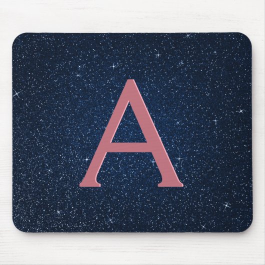 Navy Blue en Roos Gold Sparkle Glitter Monogram Muismat (Voorkant)