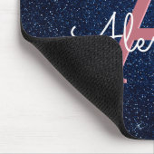 Navy Blue en Roos Gold Sparkle Glitter Monogram Muismat (Hoek)