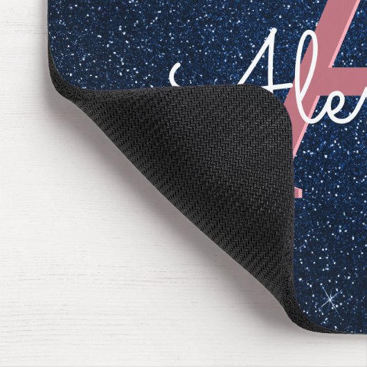 Navy Blue en Roos Gold Sparkle Glitter Monogram Muismat (Hoek)