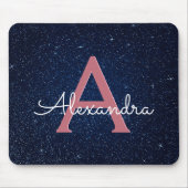 Navy Blue en Roos Gold Sparkle Glitter Monogram Muismat (Voorkant)