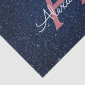 Navy Blue en Roos Gold Sparkle Glitter Monogram Tissuepapier (Detail)